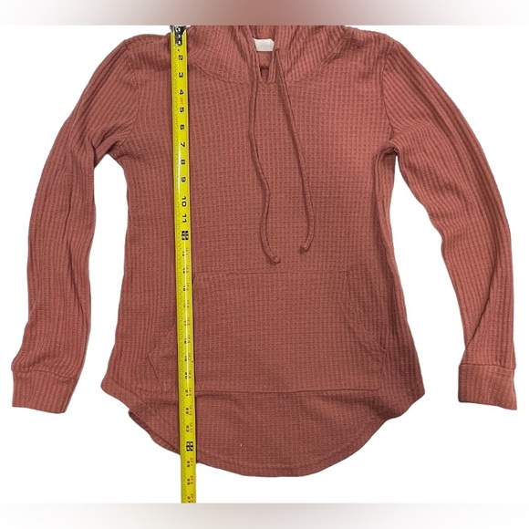 Weekend edition darker pink / reddish color long sleeve womens shirt with hood. - Picture 7 of 8